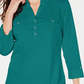 Camisa utilitária feminina Karen Scott de algodão com gola Johnny, verde, tamanho X-S