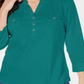 Camisa utilitária feminina Karen Scott de algodão com gola Johnny, verde, tamanho X-S