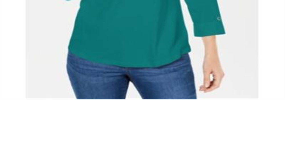 Camisa utilitária feminina Karen Scott de algodão com gola Johnny, verde, tamanho X-S
