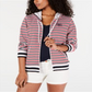 Jaqueta com capuz listrada feminina Tommy Hilfiger, branca, tamanho médio