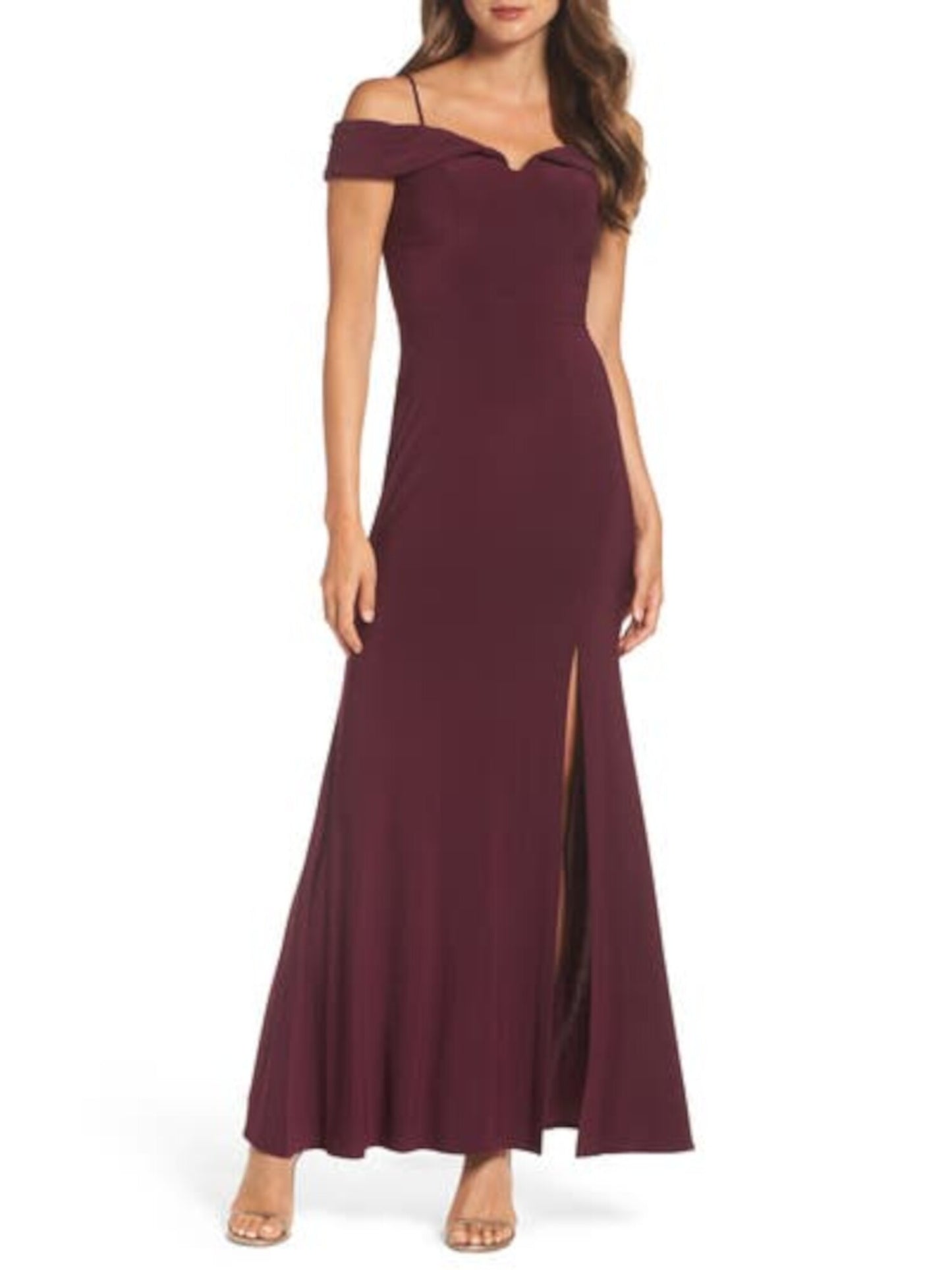 Vestido formal feminino Morgan &amp; Company com fenda lateral e ombro de fora, roxo, tamanho 9-10