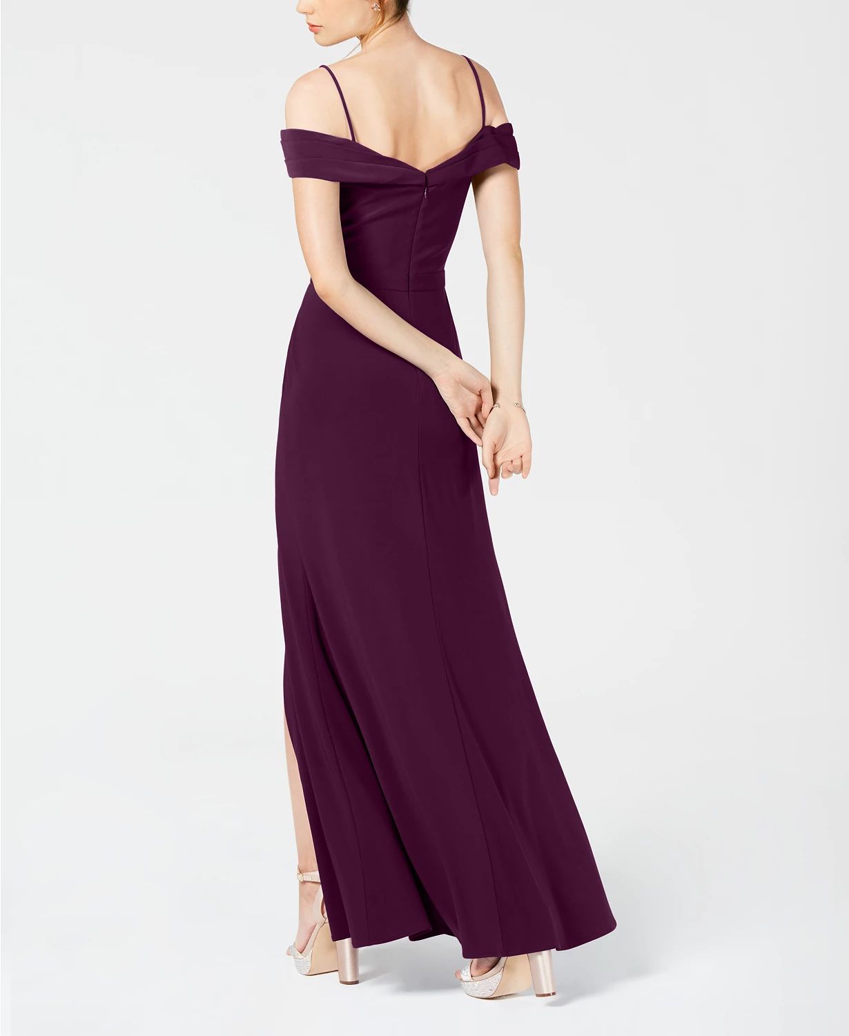 Vestido formal feminino Morgan &amp; Company com fenda lateral e ombro de fora, roxo, tamanho 9-10