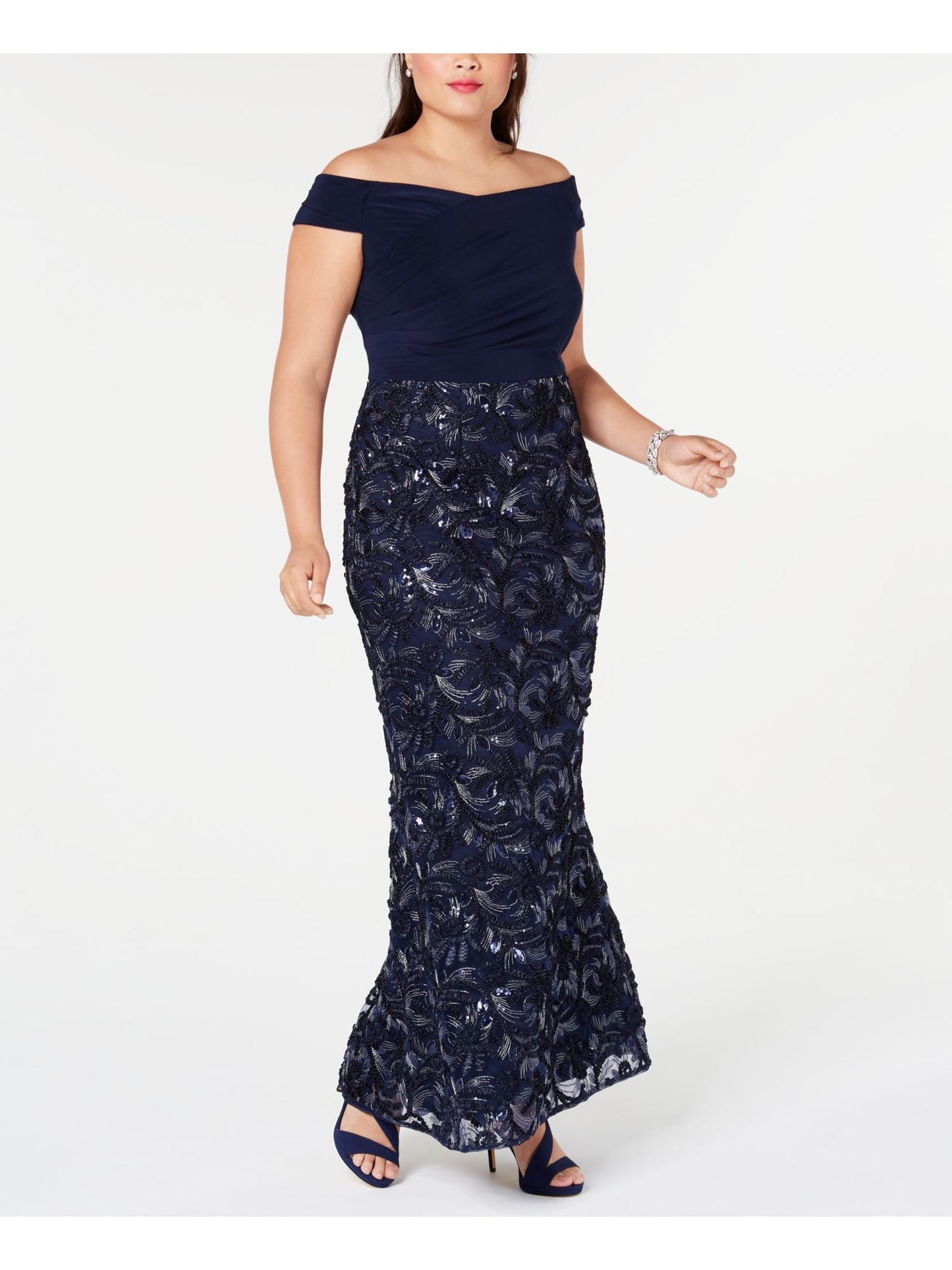 Vestido formal longo sem mangas Adrianna Papell feminino, azul, tamanho 20W