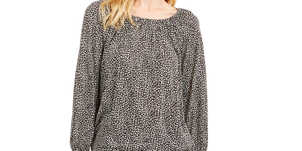 Blusa camponesa com estampa de gato Michael Kors feminina, preta, tamanho pequeno médio