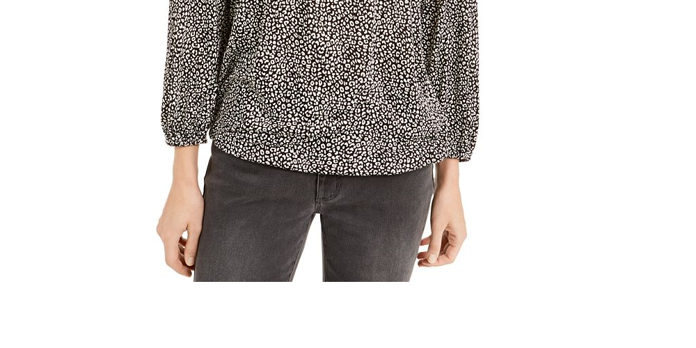Blusa camponesa com estampa de gato Michael Kors feminina, preta, tamanho pequeno médio