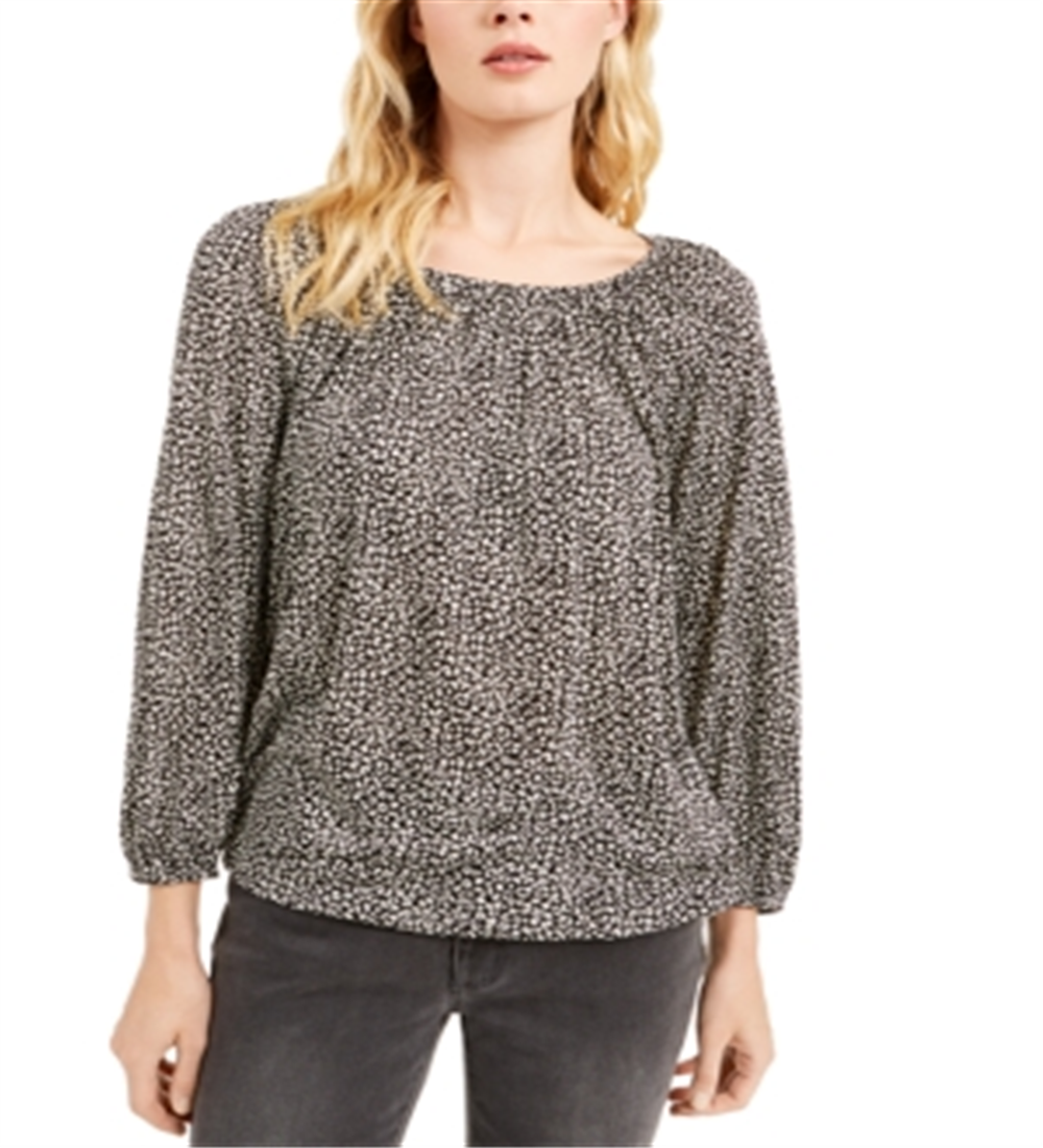 Blusa camponesa com estampa de gato Michael Kors feminina, preta, tamanho pequeno médio