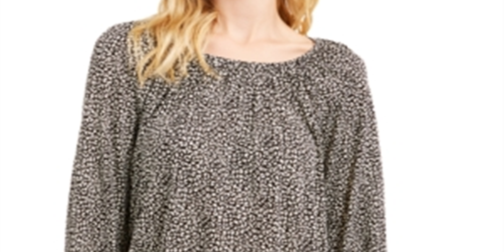 Blusa camponesa com estampa de gato Michael Kors feminina, preta, tamanho pequeno médio
