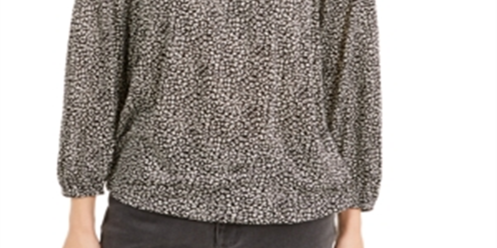 Blusa camponesa com estampa de gato Michael Kors feminina, preta, tamanho pequeno médio