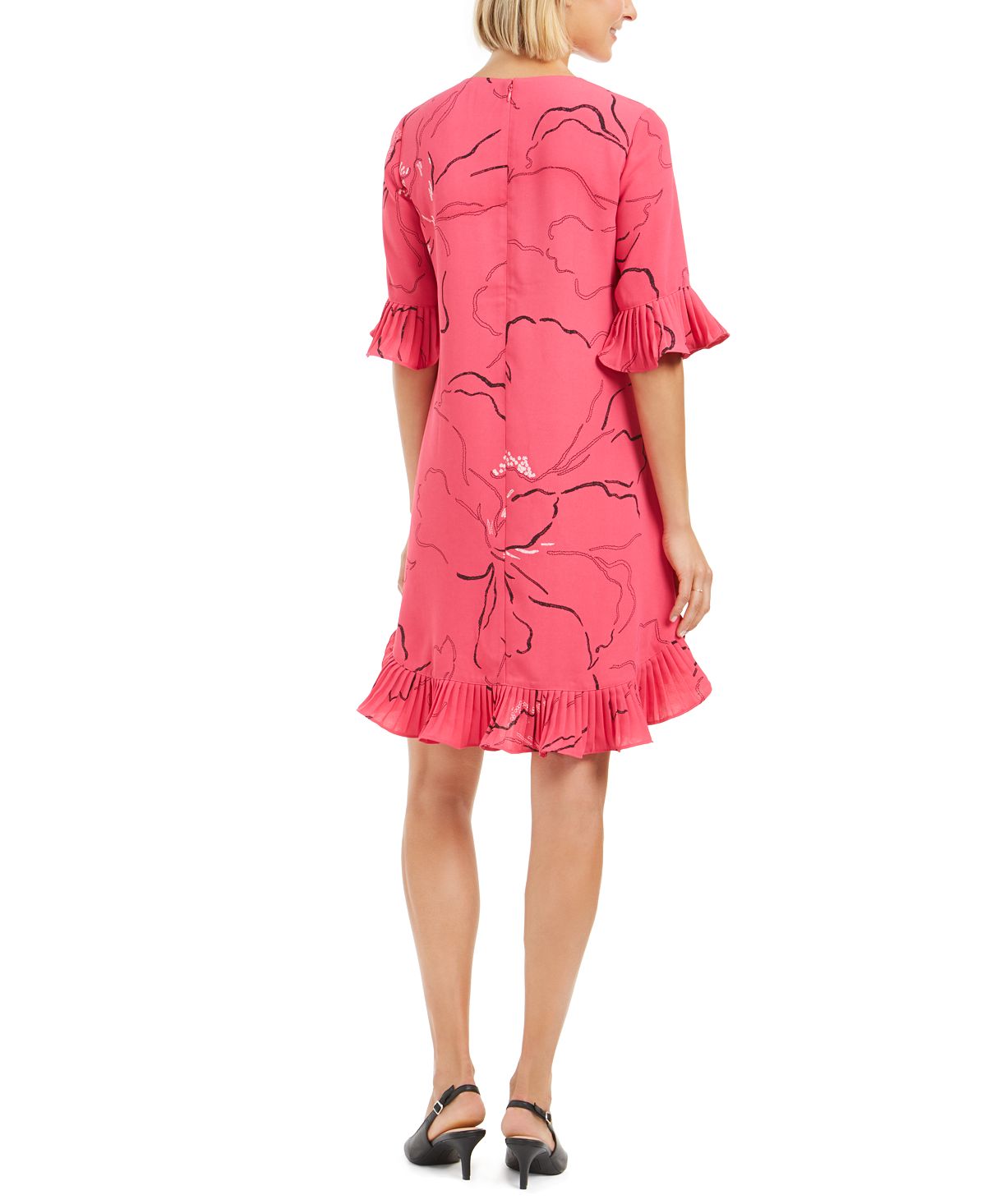 Vestido feminino Alfani plissado estampado acima do joelho, rosa, tamanho 12
