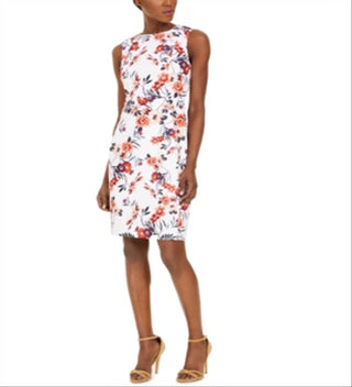 Vestido curto Calvin Klein feminino com estampa floral e bainha Scuba, rosa, tamanho 12