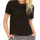 Blusa feminina Michael Kors de manga curta e gola redonda, preta, tamanho grande