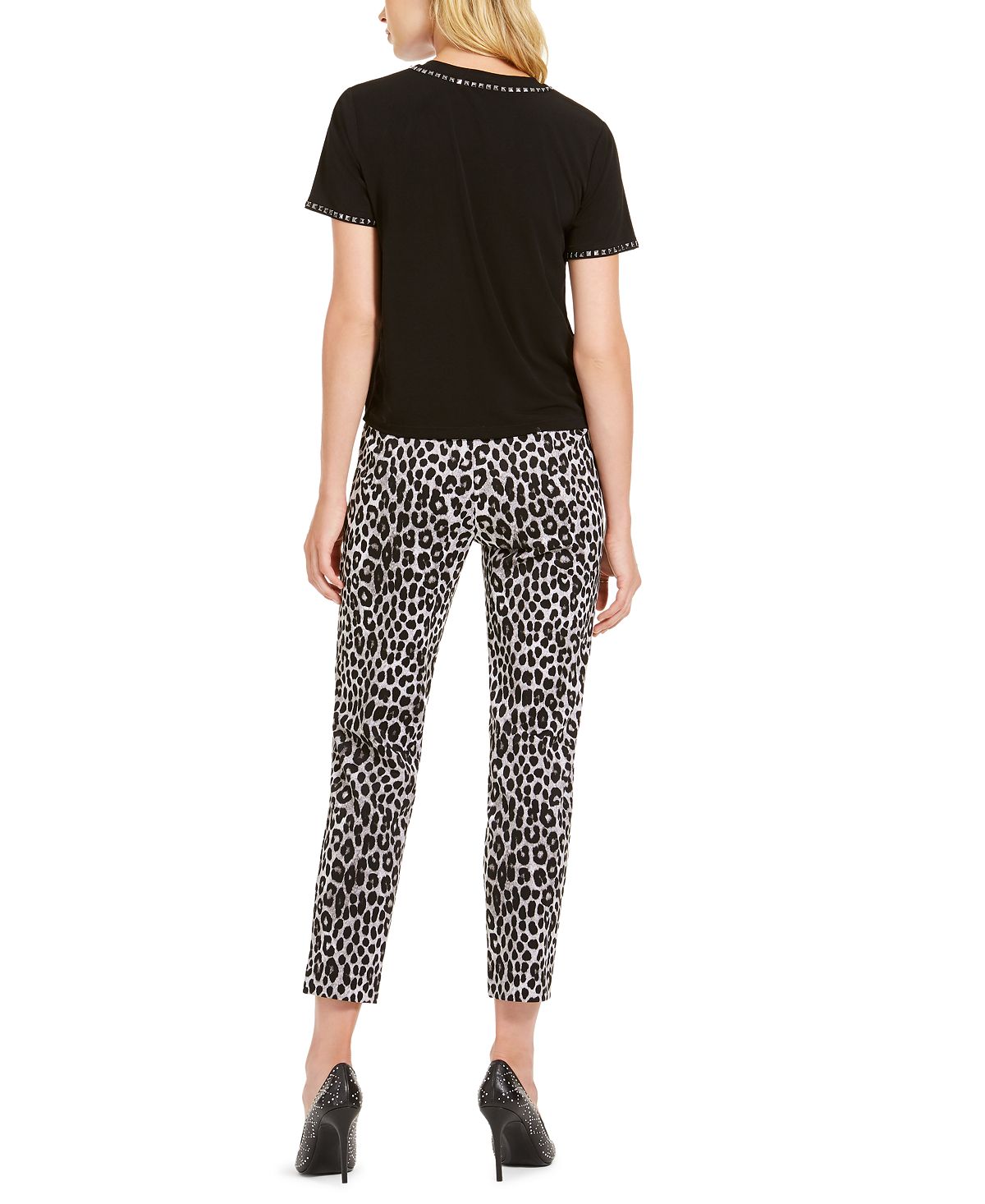 Blusa feminina Michael Kors de manga curta e gola redonda, preta, tamanho grande