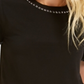 Blusa feminina Michael Kors de manga curta e gola redonda, preta, tamanho grande