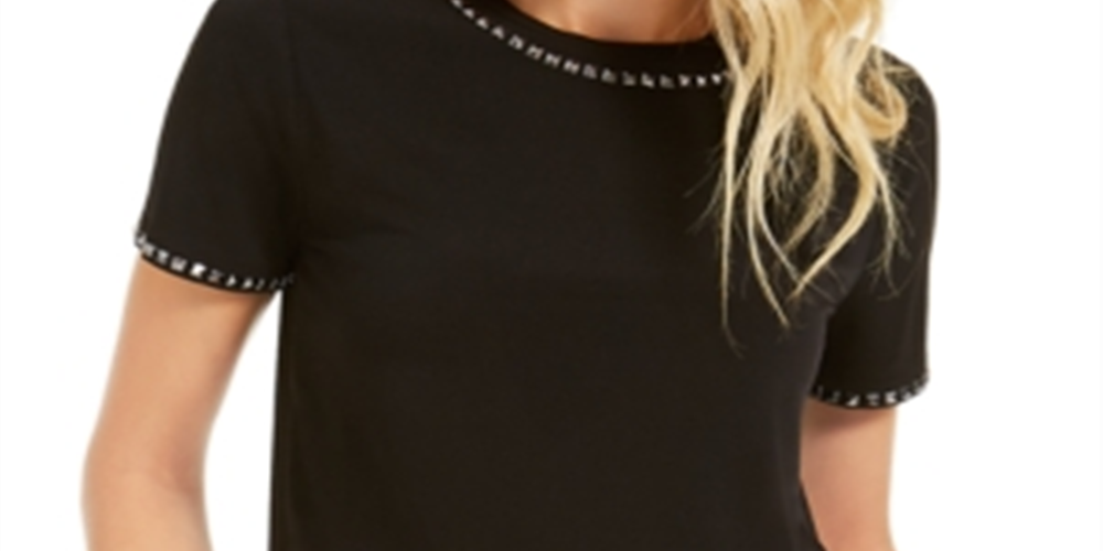 Blusa feminina Michael Kors de manga curta e gola redonda, preta, tamanho grande