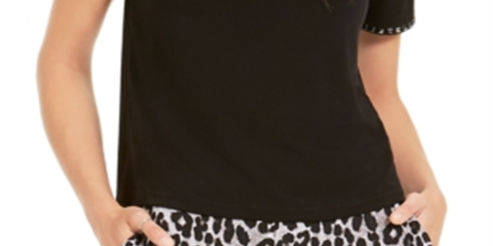 Blusa feminina Michael Kors de manga curta e gola redonda, preta, tamanho grande