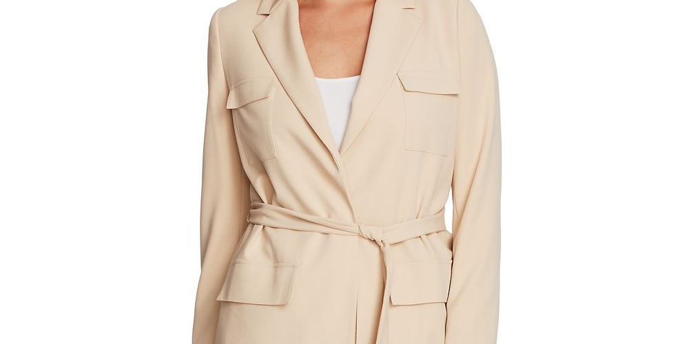 Blazer Safari com cinto feminino Vince Camuto, bege, tamanho grande