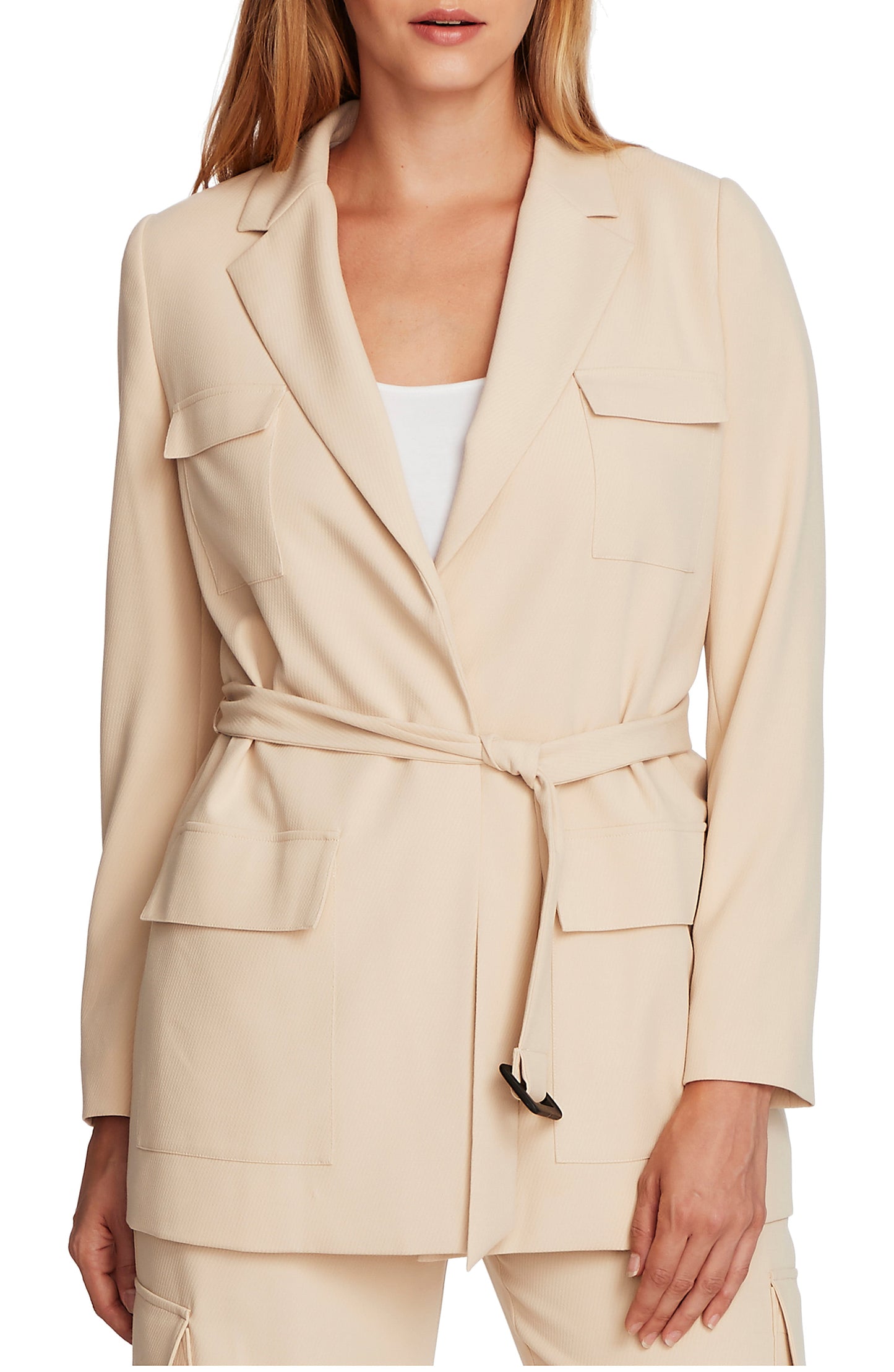 Blazer Safari com cinto feminino Vince Camuto, bege, tamanho grande