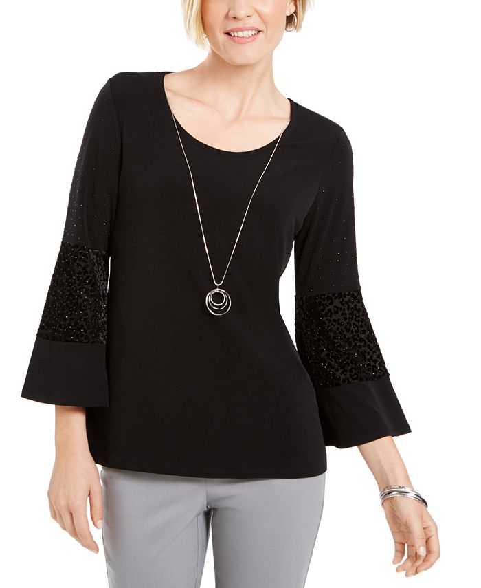JM Collection Top Feminino com Manga Sino e Estampa Floral Preto Tamanho X-G