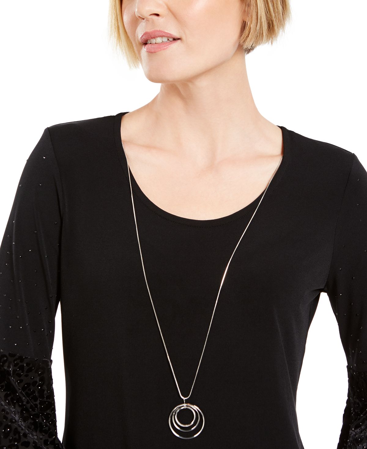 JM Collection Top Feminino com Manga Sino e Estampa Floral Preto Tamanho X-G