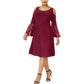 Vestido formal feminino R &amp; M Richards com decote redondo e manga sino mesclada e ombro de fora, tamanho 22W, vermelho