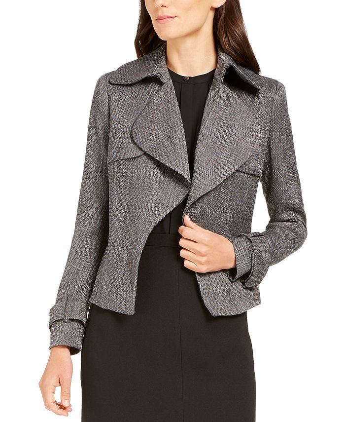 Blazer feminino Anne Klein com lapela larga e cinto, cinza, tamanho 14