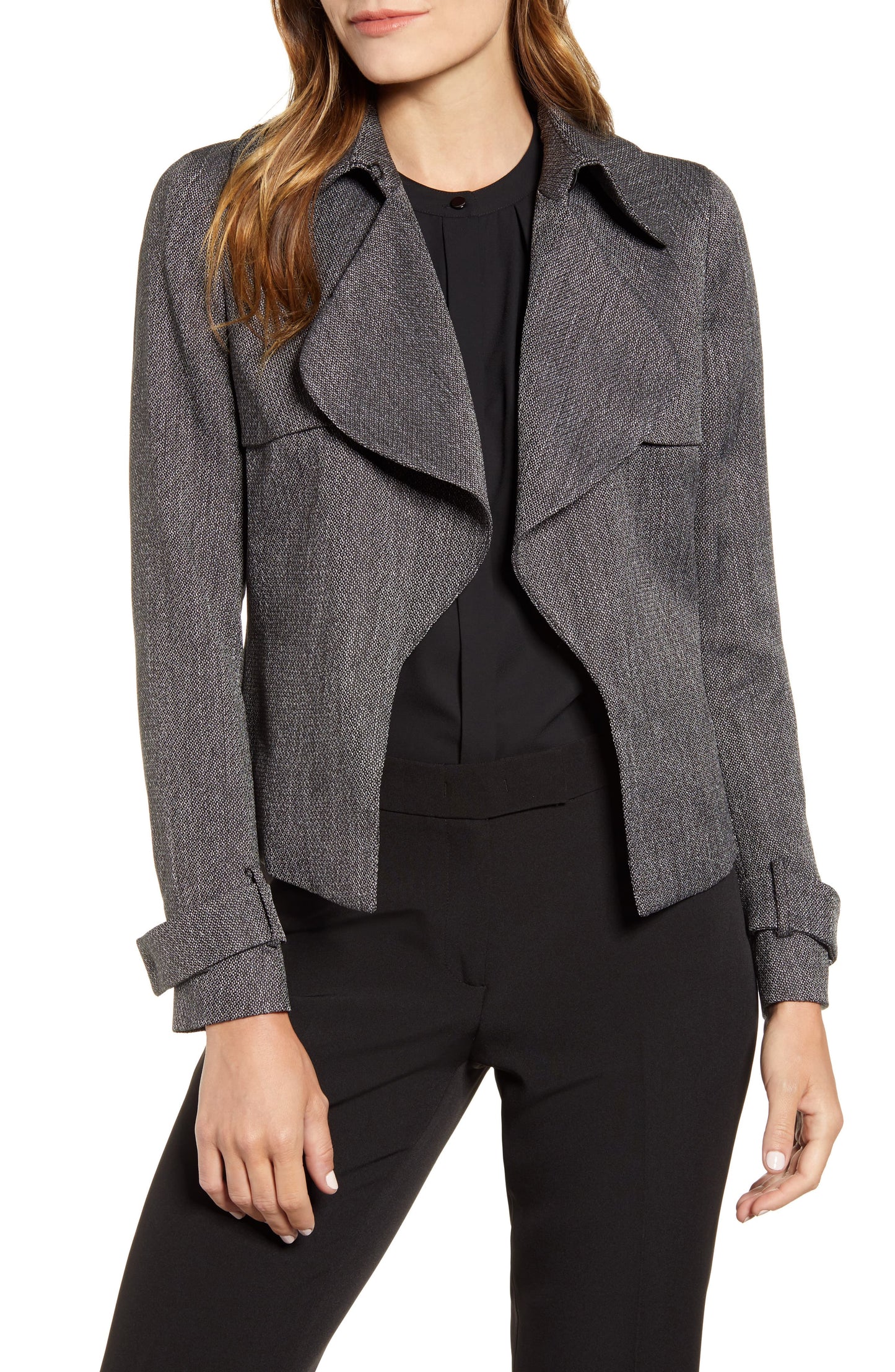 Blazer feminino Anne Klein com lapela larga e cinto, cinza, tamanho 14