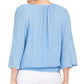 JM Collection Feminino Texturizado Crochê Manga Colar Gaze Top Azul Tamanho XX-G