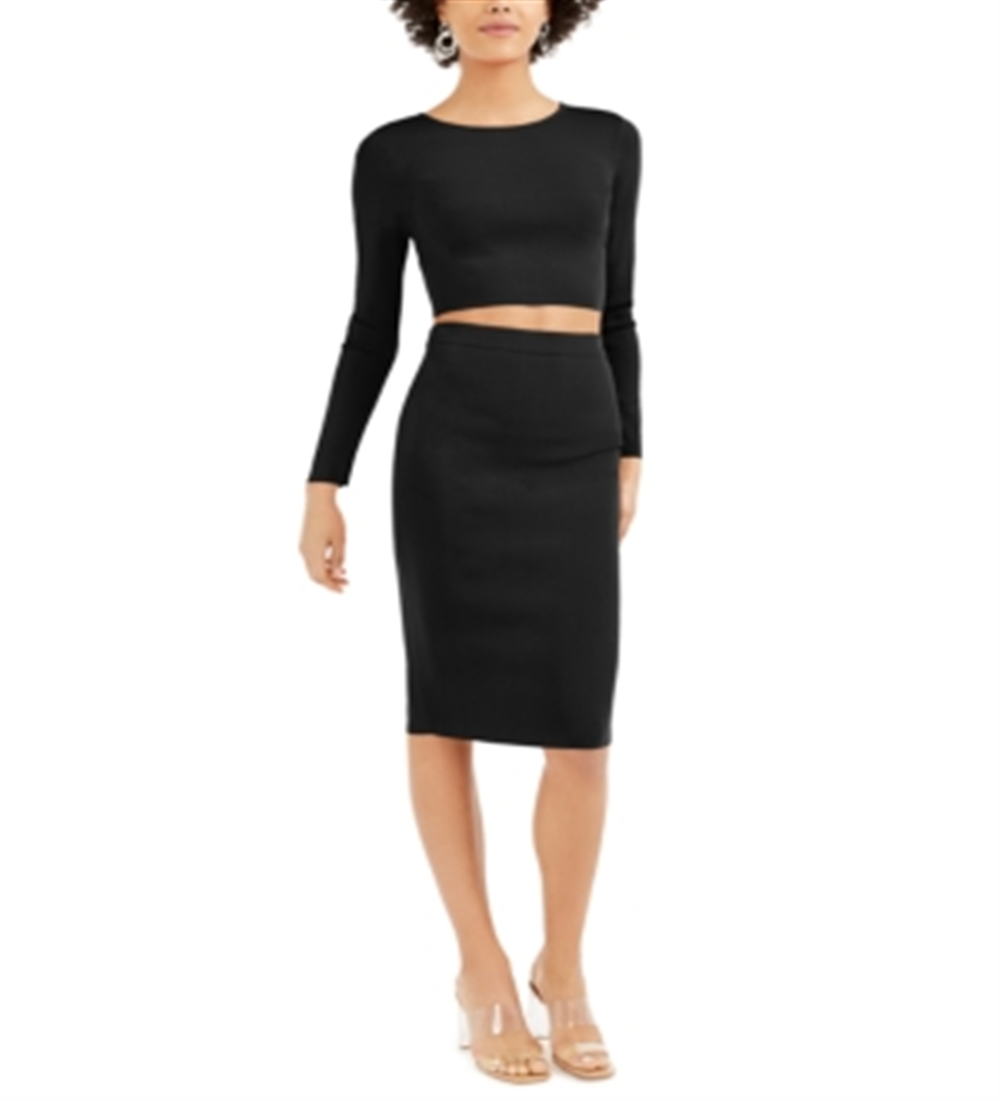 Suéter curto feminino Bar III com decote redondo e bodycon, preto, tamanho XX-G