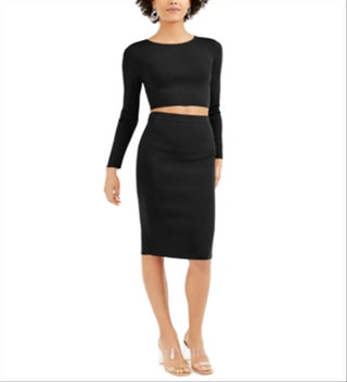 Suéter curto feminino Bar III com decote redondo e bodycon, preto, tamanho XX-G