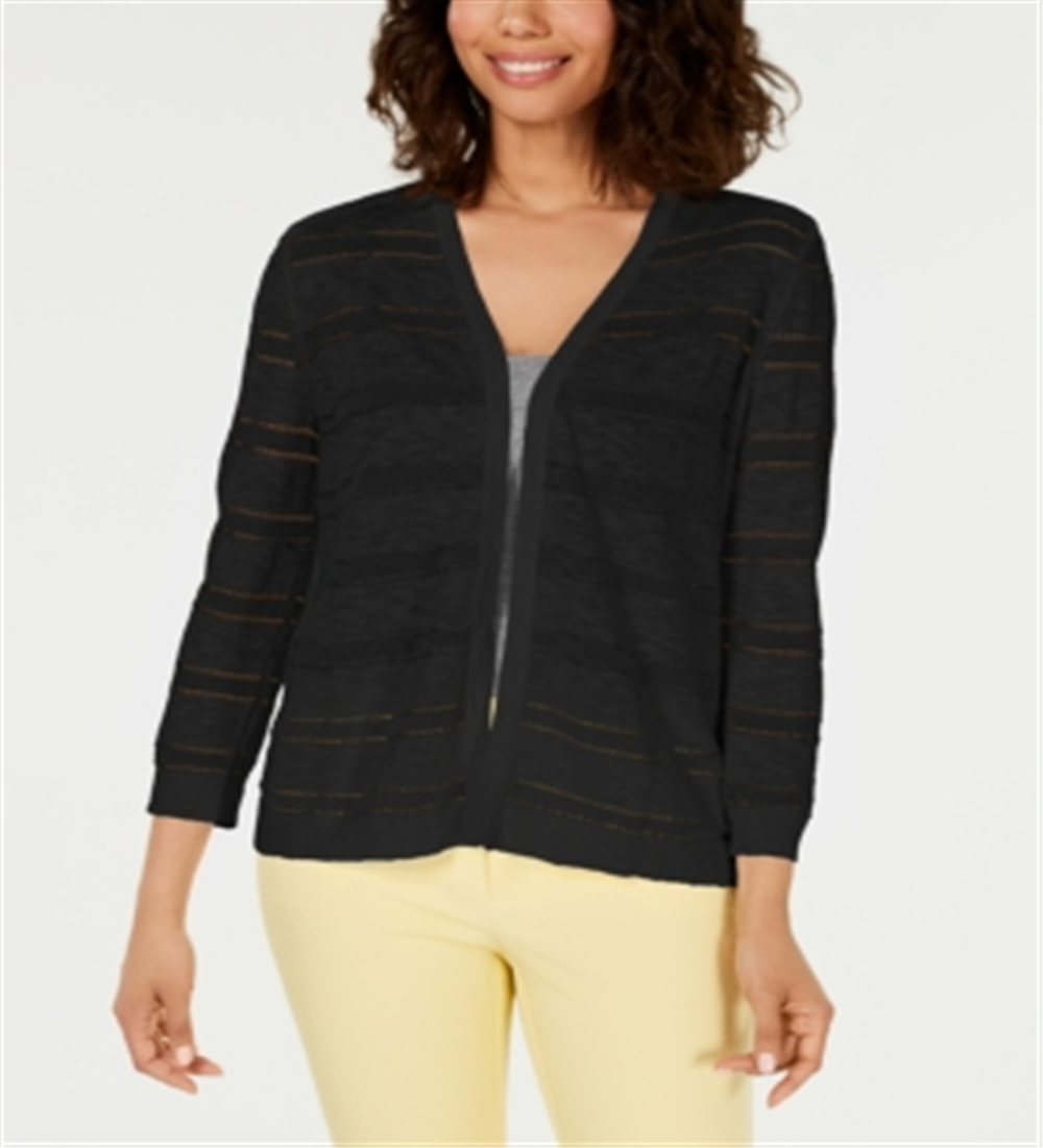 Cardigan listrado Pointelle feminino Charter Club, preto, tamanho X-S