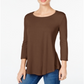 JM Collection Top feminino com decote redondo, marrom, tamanho médio