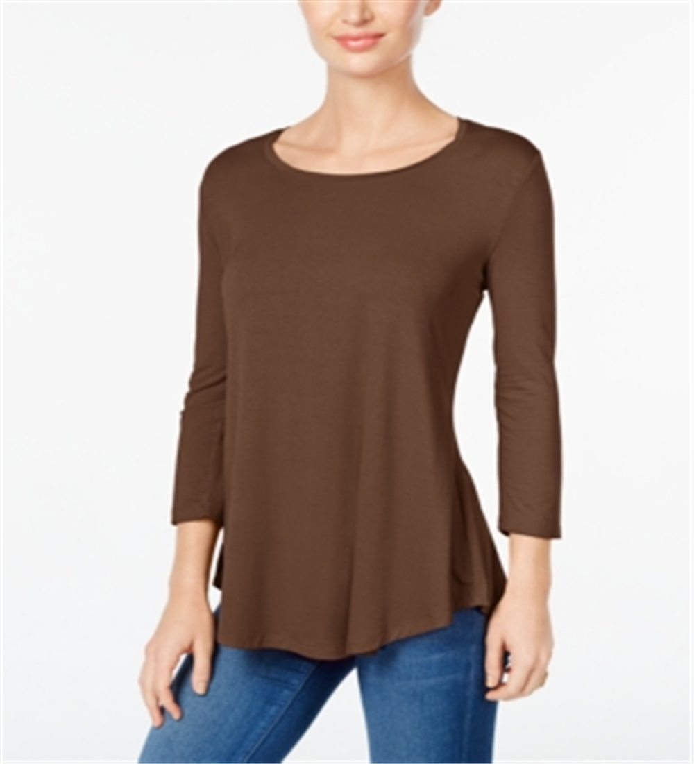 JM Collection Top feminino com decote redondo, marrom, tamanho médio