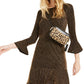 Vestido feminino Michael Kors com listras de lurex metálico e bainha com babados, preto, tamanho grande