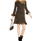Vestido feminino Michael Kors com listras de lurex metálico e bainha com babados, preto, tamanho grande
