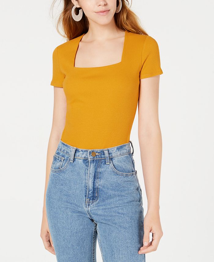 Body feminino Bar III com decote quadrado, amarelo, tamanho pequeno