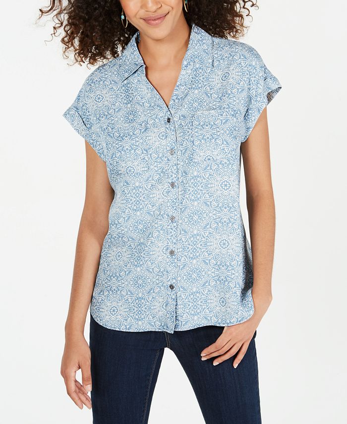 Blusa feminina estampada com botões Style &amp; Co, azul, tamanho grande