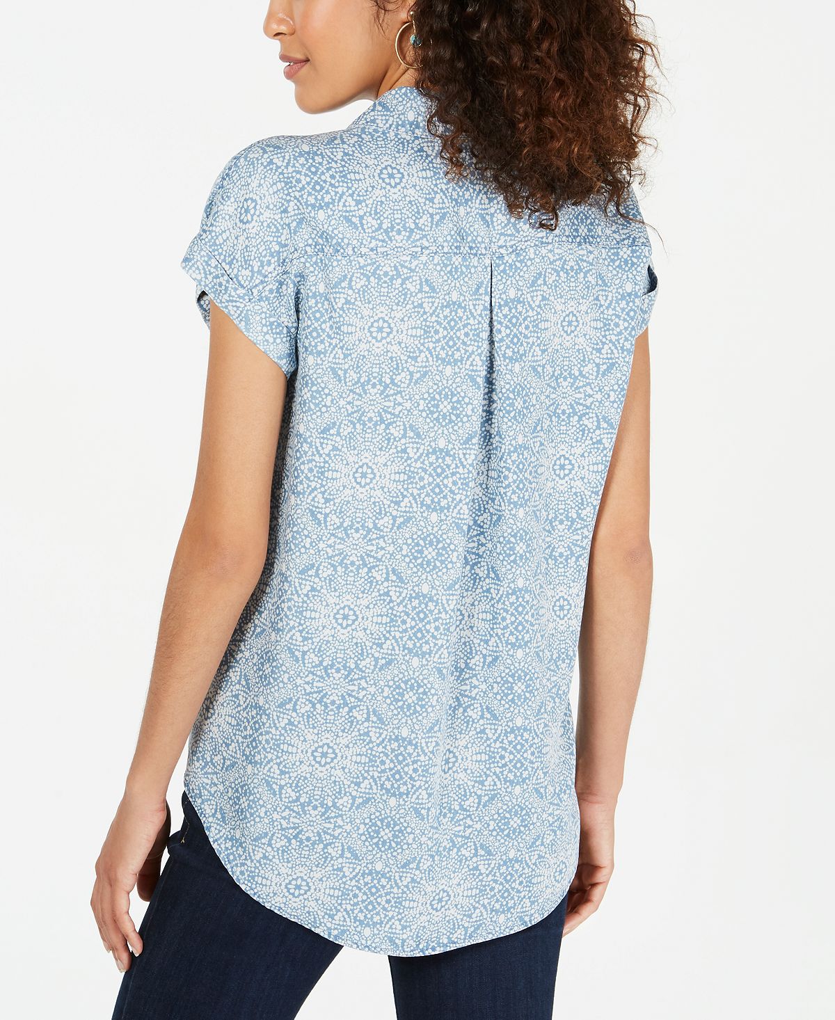 Blusa feminina estampada com botões Style &amp; Co, azul, tamanho grande