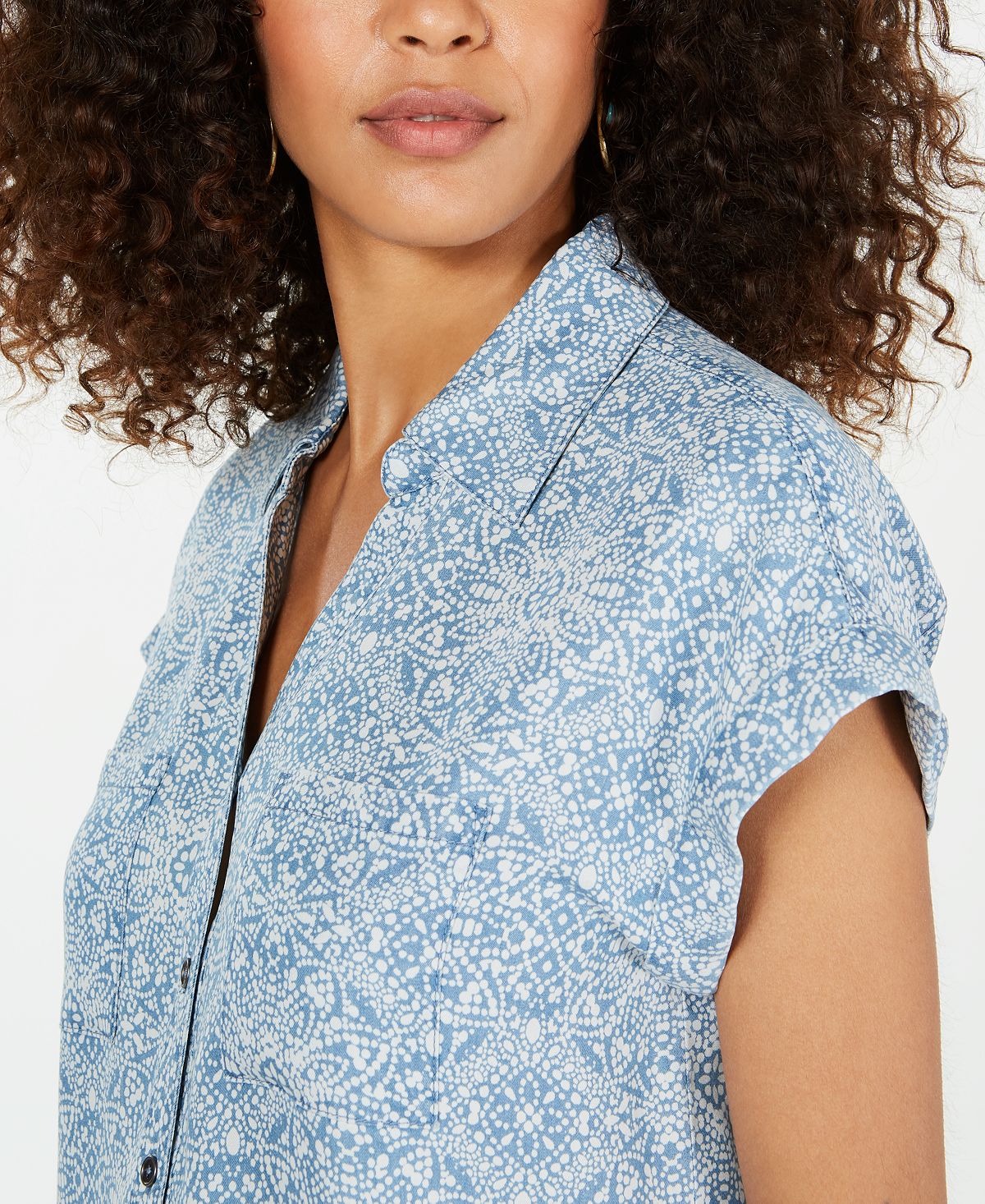 Blusa feminina estampada com botões Style &amp; Co, azul, tamanho grande