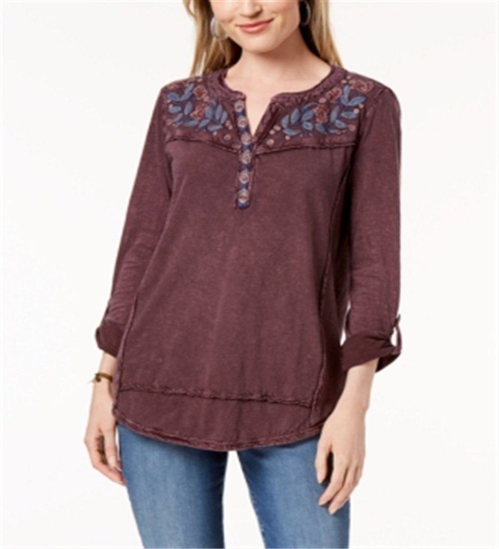 Top feminino de algodão bordado Style &amp; Co, vermelho, tamanho pequeno XL
