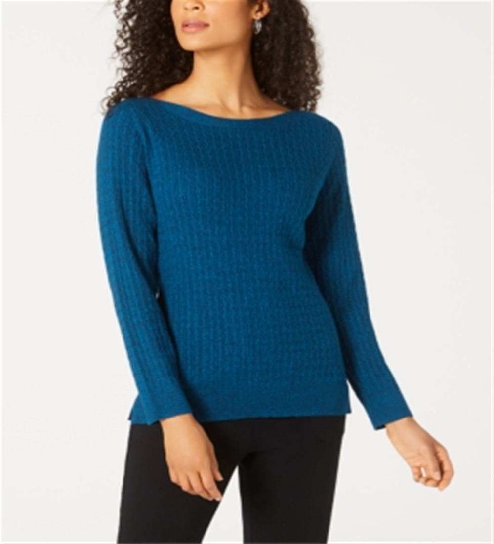 Karen Scott Suéter Feminino de Algodão com Gola Canoa Azul Tamanho P