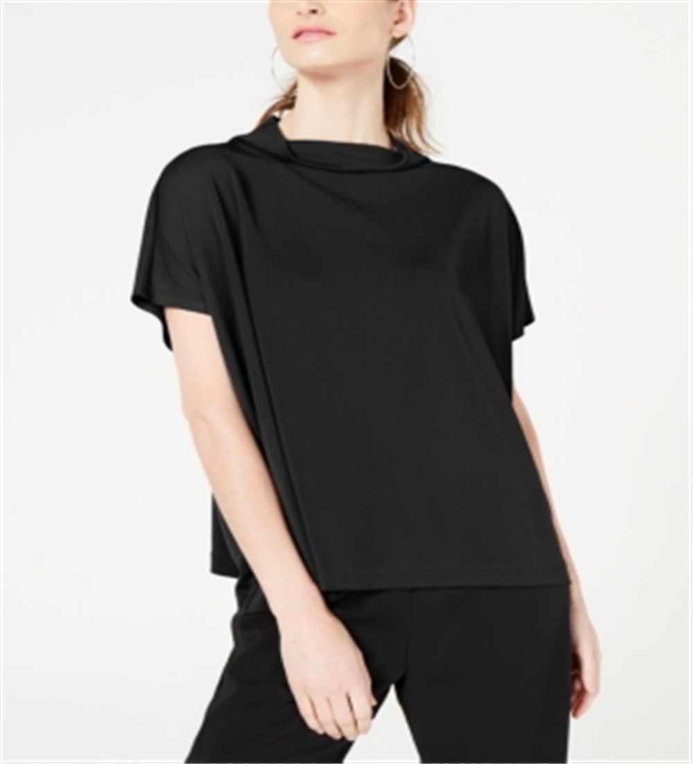 Blusa feminina Alfani com decote careca e capuz, preta, tamanho pequeno G