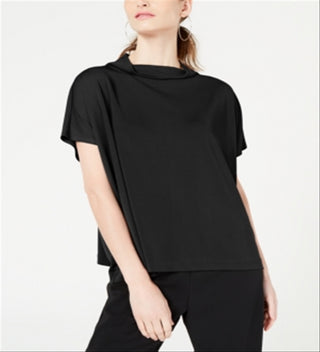 Blusa feminina Alfani com decote careca e capuz, preta, tamanho pequeno G