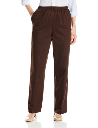 Calça feminina Alfred Dunner Classics Twill Pull-on marrom tamanho 10