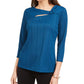 Blusa feminina Alfani com decote torcido e cor lisa, azul, tamanho pequeno G