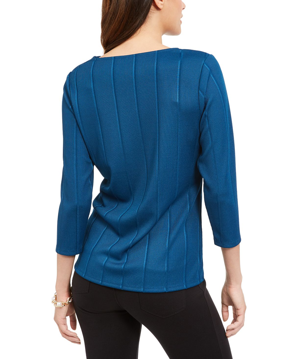 Blusa feminina Alfani com decote torcido e cor lisa, azul, tamanho pequeno G