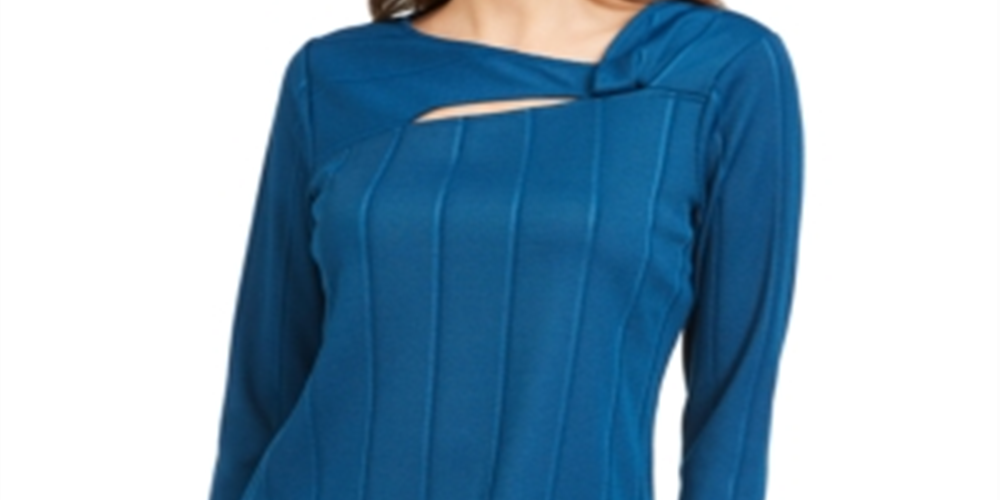 Blusa feminina Alfani com decote torcido e cor lisa, azul, tamanho pequeno G