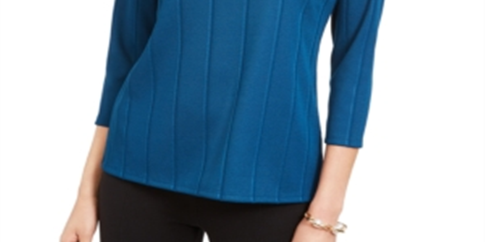 Blusa feminina Alfani com decote torcido e cor lisa, azul, tamanho pequeno G