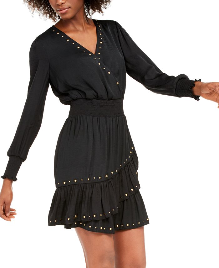 Vestido feminino com babados e tachas da INC International Concepts, preto, tamanho PP