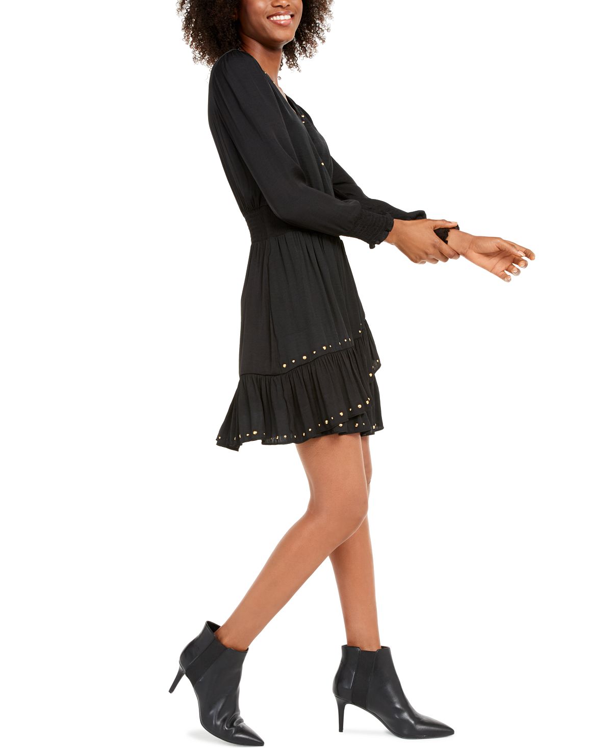 Vestido feminino com babados e tachas da INC International Concepts, preto, tamanho PP