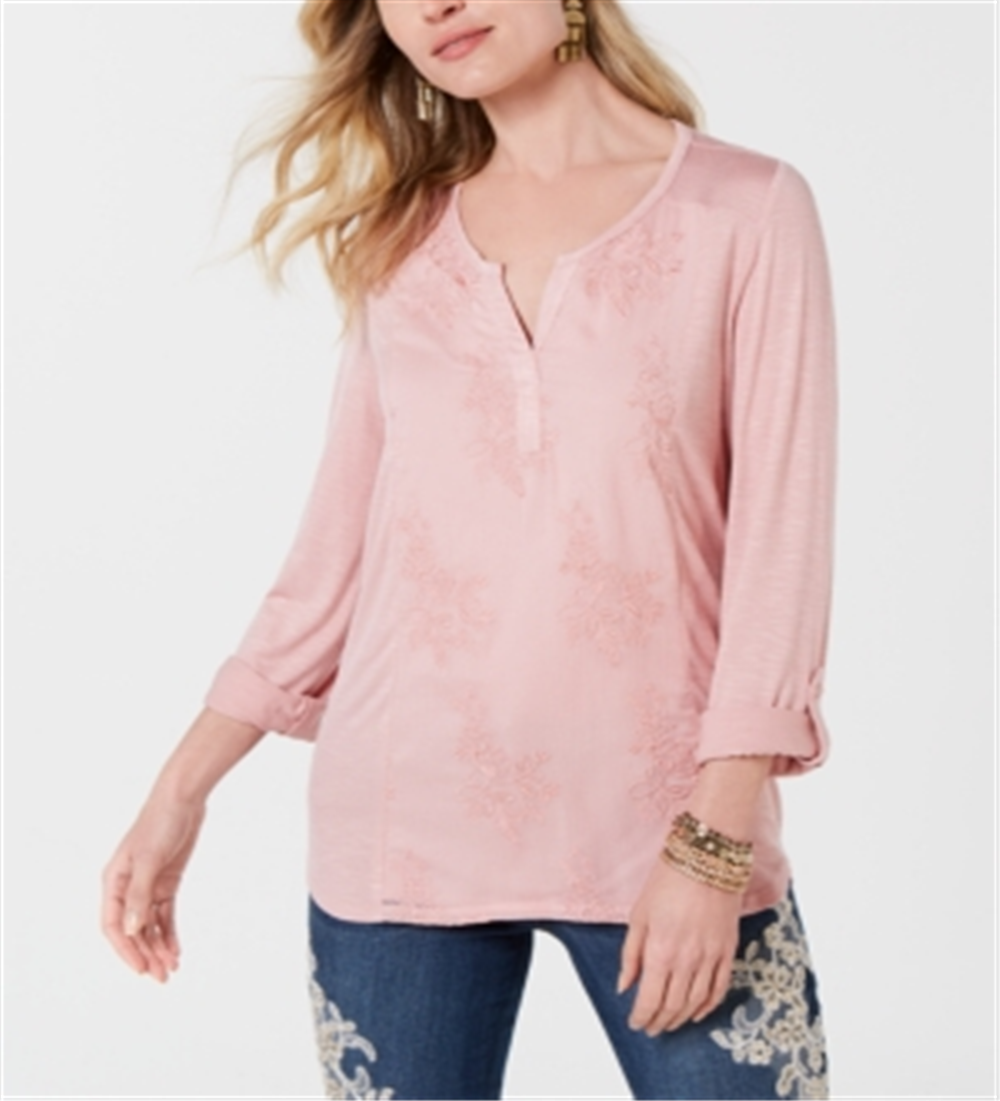 Blusa feminina bordada contrastante Style &amp; Co - Rosa, tamanho P